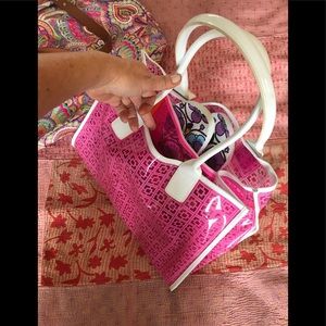 Trina Turk Bright Pink & White Clear Summer Tote
